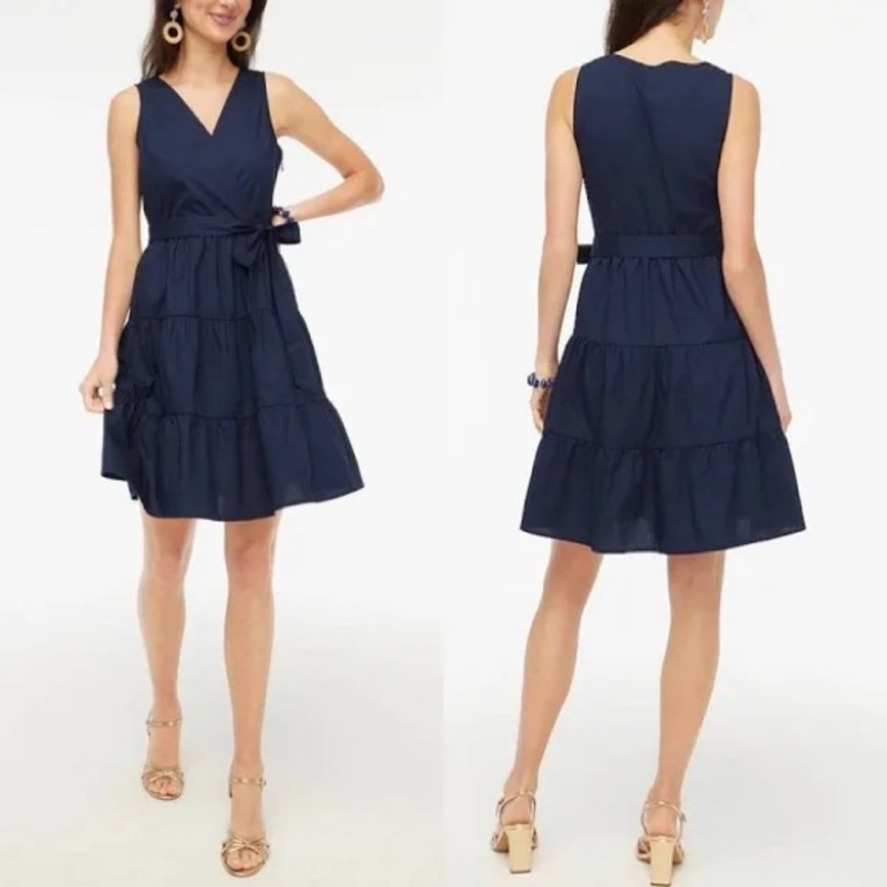 J.Crew  Faux Wrap Sleeveless Mini Dress In Navy Blue Size 4 NWT